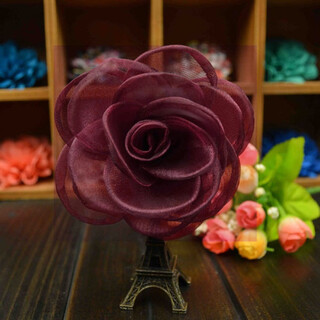 Qumeisi elegant three-dimensional lace silk rose korean style handmade flower corsage head flower fabric brooch burgundy sapphire blue burgundy (diameter 8 cm)