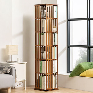 Anya rotating bookshelf nanzhu 360-degree bookshelf floor-standing multi-layer simple storage rack student storage rack brown 6 layers