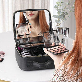 Niceland (niceland) niceland full-screen mirror cosmetic bag portable women's cosmetic case portable large-capacity cosmetic storage bag box black