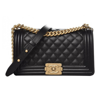 Second-hand 95 new chanel chanel leboy series black gold lychee leather women's shoulder crossbody bag medium size black lychee pattern gold buckle
