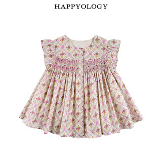 Happyology british children's spring and summer new product smucker shirt printed girls' shirt top plaid arabesque 98 (98cm)