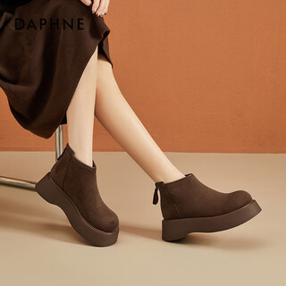 Daphne round toe thick-soled velvet short boots for women retro ankle boots brown heightening versatile casual women's boots brown 37
