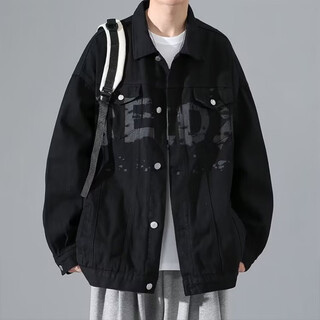 Digada american denim jacket men's fashion new trendy brand retro hong kong style workwear casual loose handsome heavy jacket men ty842 black regular xl 100-120jin jin equals 0.5 kg