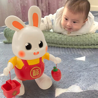 Yongjule newborn baby 0-1 years old 3 to 6 months baby practices raising his head training singing and dancing little bunny intellectual early education battery version happy new year dancing little bunny 48 songs