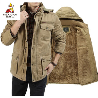 Scarecrow see exhibition car winter mid-length cotton coat men's lamb wool lining jacket cotton jacket plus velvet thickened men's jacket khaki m 110-120jin jin is equal to about 0.5 kg