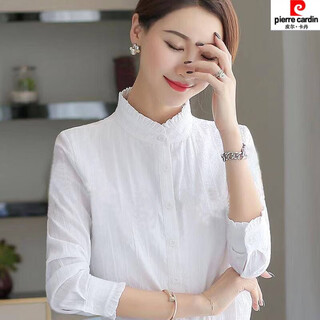 Pierre cardin cotton pure cotton shirt new spring and autumn professional long-sleeved women's korean style fungus bottoming shirt women's top 6601 white without embroidery s recommended 80-90jin jin equals 0.5 kg