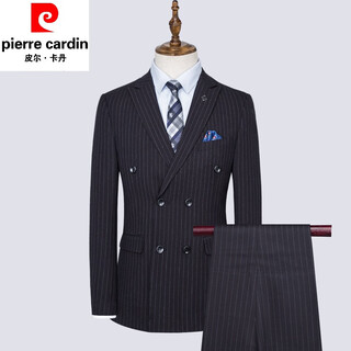 Pierre cardin suit men's business casual double-breasted professional formal small suit men's striped groom's wedding groomsmen's dress black 1881 (suit+trousers) anti-wrinkle 3xl/190 (165-180jin jin equals 0.5kg)