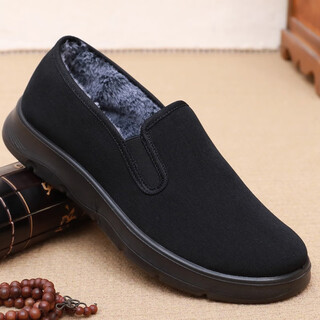 Tang songfu winter men's shoes, old beijing cloth shoes, men's cotton shoes, middle-aged and elderly plus velvet warm dad shoes, soft sole anti-slip shoes for the elderly, black 40