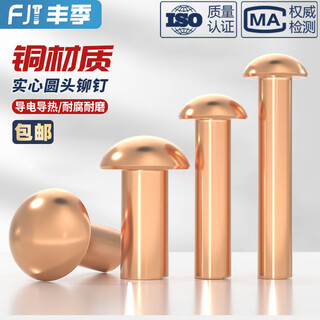 Fengji national standard pure copper full copper percussion solid round head rivet semi-round head yuan cap copper nail m2m3m4m5m6m8mm m8*50 2 pieces
