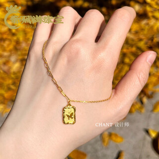 Fat donglai's same style 18k gold butterfly pendant square brand necklace women's light luxury gold retro chocolate 18k gold/butterfly square brand necklace