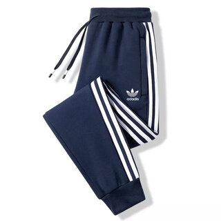 Casual clover sweatpants men's autumn and winter velvet trousers pure cotton with leg loose large size knitted straight sweatpants 035 blue drawstring 3xl recommended 140-160jin jin equals 0.5 kg