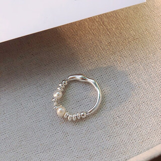 Zhenla imitation freshwater pearl broken silver ring for women, light luxury index finger, elastic niche design, fashionable personality and versatile finger (1 pack) imitation broken silver ring a10-202 opening adjustable
