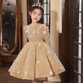 Children's dress princess dress high-end girls birthday party evening dress girl host catwalk piano performance costume gold 120 cm height 110-120 weight 35-45jin jin is equal to 0.5 kg