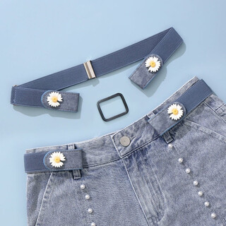 Dixing lazy belt women's adjustable no-punch decoration versatile thickened elastic belt jeans casual pants belt blue daisy thickened 1 pack + middle buckle
