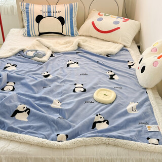 Ruiqin ins cream tulip lamb velvet blanket milk velvet autumn and winter blanket warm sofa decoration nap small blanket blue background panda single blanket 150*200cm (about 1.6kg) thickened
