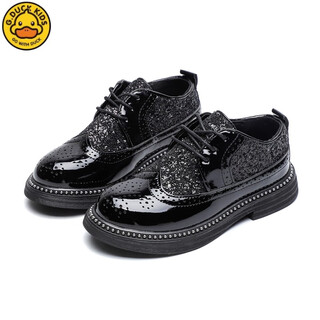 G.DUCKKIDS男童皮鞋新款西装演出鞋中大童英伦风男孩表演走秀儿童切尔西皮鞋 033亮钻黑色鞋带单里 皮鞋码数偏 26 内长16.2/脚长15.2c