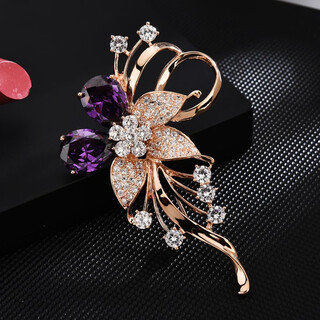 Quamer fashion zircon women's high-end suit with flower corsage simple plant pin coat sweater champagne gold length 6.8cm *4.3cm