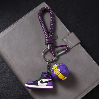 Ukedati school bag hanging chain mini aj basketball shoe key chain creative small shoe model pendant car key chain pendant tungsten steel purple rope purple shoes + basketball