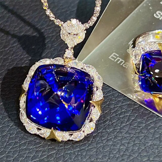 Yuxi jewelry 43.69 carat collectible sugar tower tanzanite pendant necklace for women, noble and luxurious, 18k gold set with diamonds, with certificate