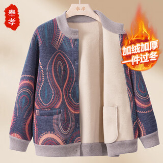 Fengxiao mom winter jacket 2025 new middle-aged women's knitted tops middle-aged and elderly autumn and winter plush sweater cardigans