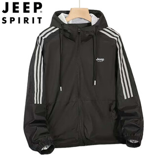 Jeep spirit jeep jacket men's spring and autumn jacket outdoor hooded windbreaker casual versatile top black xl