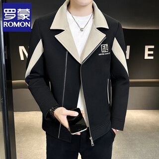 Romon autumn and winter corduroy jacket men's korean slim color blocked suit collar jacket high-end and handsome short windbreaker black xl