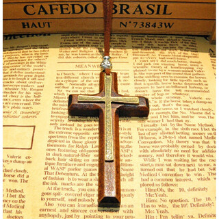 Angbi bear korean version of wooden cross tibetan silver long necklace retro literary fashion fashion men and women pendant sweater chain transfer beads double layer brown wooden cross 8.3*4.5cm)