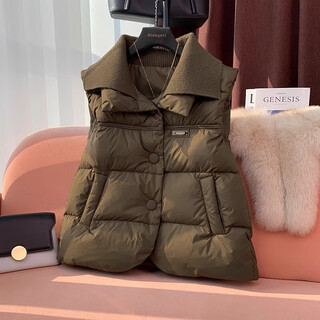 Western-style korean style down vest splicing knitted women's 2025 winter new european hot style sleeveless jacket for outer wear coffee color l recommended weight 100-110 jin jin equals 0.5 kg