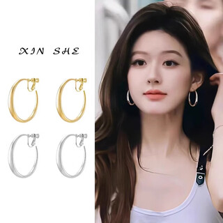Core luxury large circle spiral ear clip for women 2025 new style plain circle high-end pierced earrings square and round face earrings silver circle spiral ear clip
