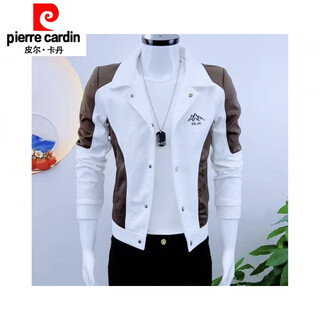 Pierre cardin 2025 trendy men's new stitching contrast color jacket men's korean trendy spring and autumn trendy style jacket men's new product white single jacket m suitable for 90-100jin jin is equal to 0.5 kg