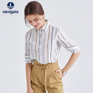 Navikel italian dinghy long-sleeved shirt women's casual striped shirt 2323042041 bleach/khaki s