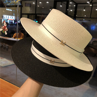 Youthful sun protection sun hat straw hat women's spring and summer straw european and american french fashion flat top hat beach versatile sun hat beige one size (55-60cm)