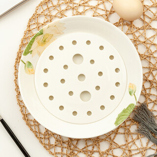 Jinlanyu tangshan bone china 8-inch dumpling drainage double-layer plate ceramic dumpling plate deep dish dish plate round tray water hibiscus-8-inch drainage plate 1 piece 8-inch