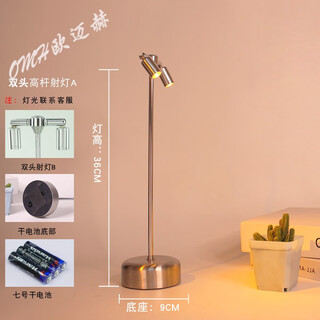 led充电酒吧台灯户外高杆射灯餐厅桌面餐桌清吧桌灯氛围灯小夜灯 银色+双头A+单光（干电池款） 触摸开关