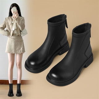 Zhr martin boots 2025 autumn and winter new flat women's boots versatile plus velvet slim short boots women jf102a black 37