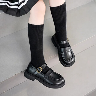 Muni girls' black leather shoes 2025 new spring and summer children's shoes british style school shoes loafers soft sole princess shoes black size 32 inner length 20.7cm