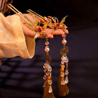 Shengli new chinese style phoenix hairpin step shake bride wedding xiuhe hair headdress 2024 new hairpin cheongsam hair accessories a pair of phoenix happy hairpins