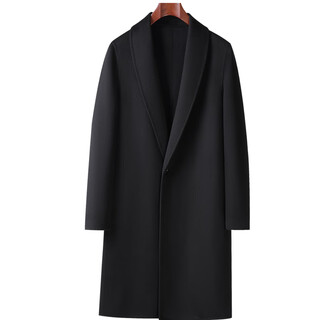 New cashmere coat men's green fruit collar men's mid-length sheep coat wool mulberry silk coat windbreaker men's black m