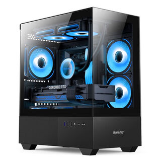 Huntkey g45 computer desktop case gx760ae youth version game console desktop computer case supports 160mm air cooling/m-atx motherboard/270 sea view room g45 black + argb fans*3 (3 forward)