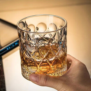Whiskey glass, foreign wine glass, home retro carved glass beer glass, water glass, juice glass, spirits cup set, engraved glass 300ml enhanced upgrade, single pack