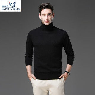 Saint angelo autumn and winter new brand pure wool turtleneck sweater men's young and middle-aged wool sweater dad black m 165/size