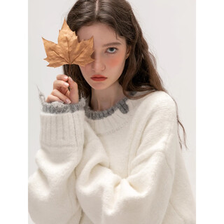 Poum men's joint autumn and winter warm inner sweater men's loose trendy brand design splicing casual couple sweater men jcf-883 white m