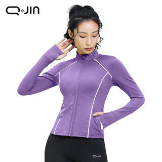 Quanjin yoga wear jacket women's autumn and winter professional sports running cardigan cycling wear long sleeve fitness top purple s