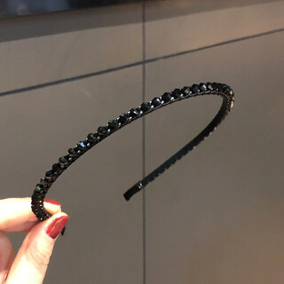 Thin edge rhinestone hair hoop, retro temperament, thin head hoop, face wash, korean style hair accessories, black crystal thin hoop