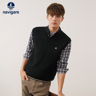 Navigare italian dinghy men's knitted vest autumn and winter half open collar vest with casual sleeveless knitted sweater dark night black l size