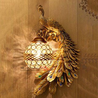 Yaotian southeast asia peacock wall lamp french pastoral bedside bedside lamp lobby bar lamp european living room background wall lamp antique gold (right + led bulb)