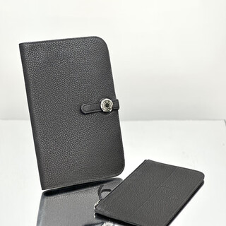 Second-hand 95 new hermes (hermes) dogon black silver buckle wallet without accessories second-hand luxury goods