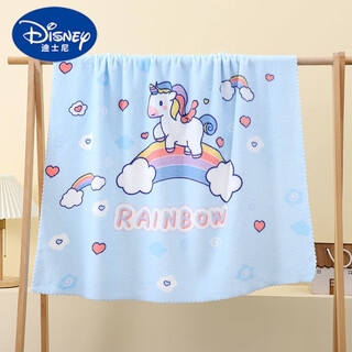Disney children's bath towel is more absorbent and softer than pure cotton, long square shape, autumn and winter bath towel for infants, middle and large children, quick-drying blanket, light blue rainbow horse 105*105cm, thickened + instant absorbent + soft + lint-free + can be used as a blanket