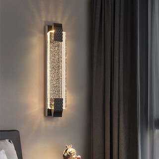 Enjoy light luxury, post-modern light luxury crystal wall lamp, living room background wall, entrance hall, staircase decorative lamp, simple bedroom bedside lamp, pearl black 600 with three-color led