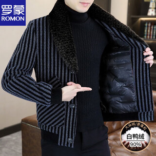Romon winter gold mink jacket men's trendy large fur collar short woolen coat thickened warm suit down jacket black gray m